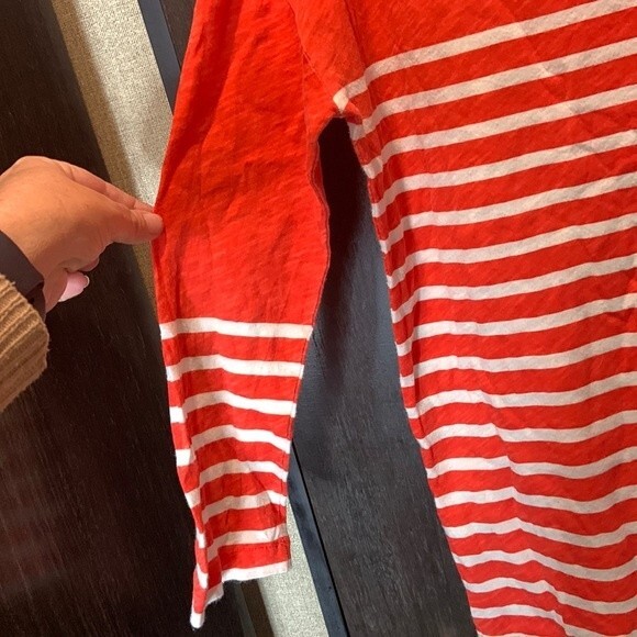 J. Crew Womens Orange White 3/4 Sleeve Scoop Neck Striped T-shi… - Picture 6 of 7